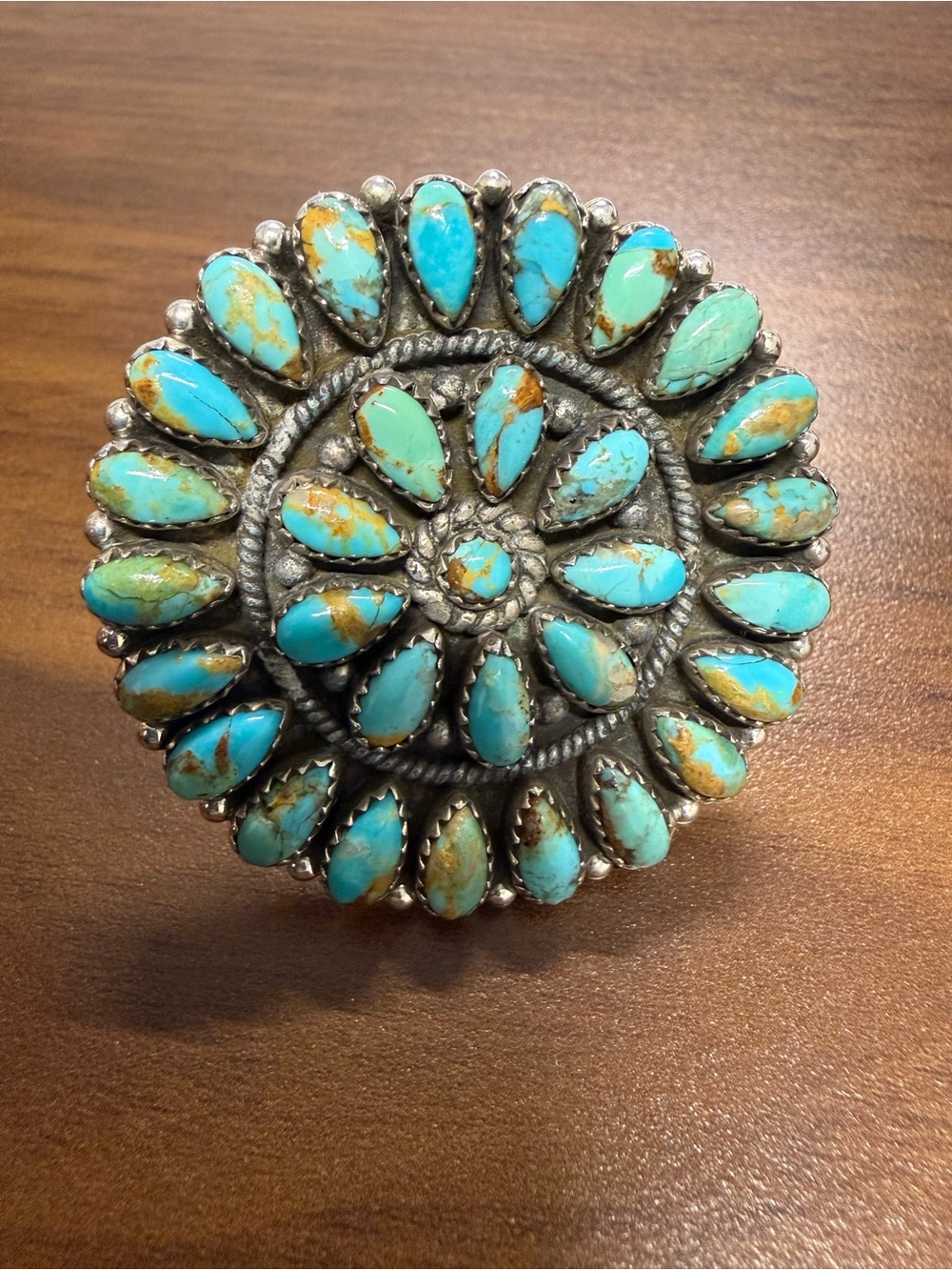 Kingman Turquoise Cluster Adjustable Ring- Sterling Silver - Nizhoni